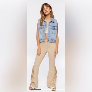 Faux Suede Fringe Bell Bottom Flare Pants - KHAKI - LARGE